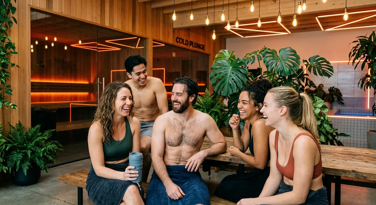 Members socializing together at Sauna Club Co